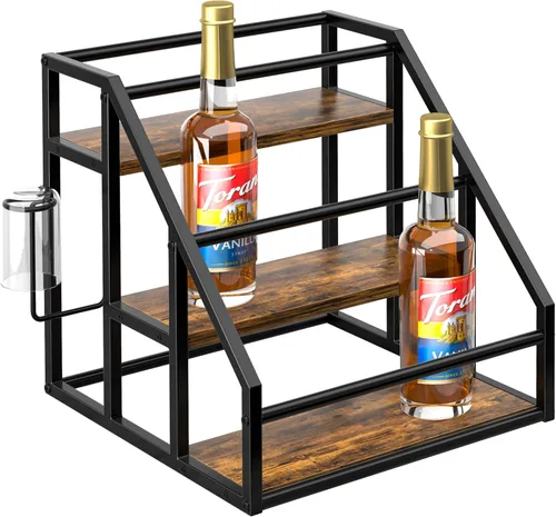 Miniatura 11 de Organizador de jarabe de café, estantes para especias, soporte para botellas de jarabe para barra de café, 3 niveles para 12 botellas, estantes