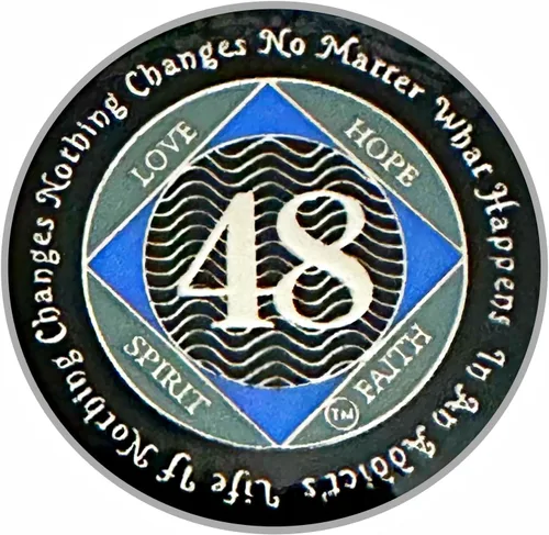 Miniatura 48 de (Años 1-55) NA Medallón de 7 años, plata, chapado en color azul, narcóticos cubiertos de epoxi Moneda anónima (NA 7 años medallón)