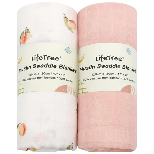 Miniatura 18 de LifeTree Mantas de muselina para envolver bebés, paquete de 2 mantas de recepción para niños y niñas, 70% viscosa de bambú y 30% algodón
