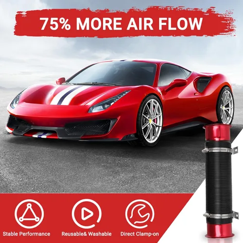 Miniatura 3 de Conducto de admisión del tubo de admisión, 3 pulgadas/2.992 in Tubo de entrada de frío de aluminio universal para automóvil automotriz- Rojo