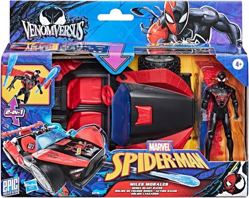 Miniatura 2 de Marvel Spider-Man VenomVersus Epic World of Action Miles Morales Remix Blast Racer 4 pulgadas (3.9 in) figura y coche de juguete, accesorios