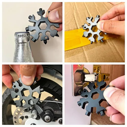 Miniatura 3 de Herramienta Multifuncional de Copo de Nieve 18 en 1, Rellenos de Calcetín para Hombres, Geniales Gadgets de Herramientas de Acampada para Hombres