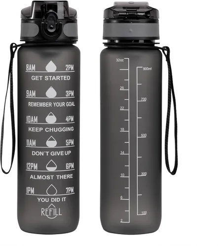 Miniatura 2 de Botella de agua de 33.8 fl oz, a prueba de fugas, libre de BPA y tóxicos, botella deportiva motivacional con tiempos para beber y pajita, fitness