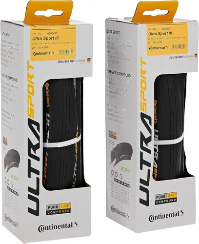 Continental Ultra Sport III - Black - Road Bike Tire | Versatile Road Tire with Modern Tread Design - E25 Ebike Rated - PureGrip, 2 Pack