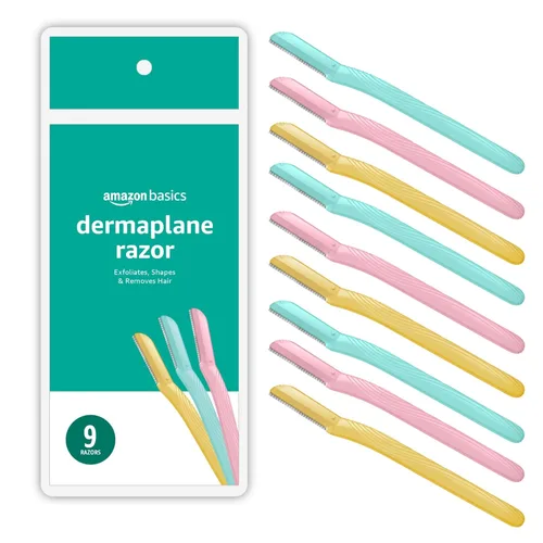 Amazon Basics - Herramienta multiusos de limpieza de cejas y máquina de afeitar facial para mujer, incluye cubierta de cuchillas, multicolor, 9
