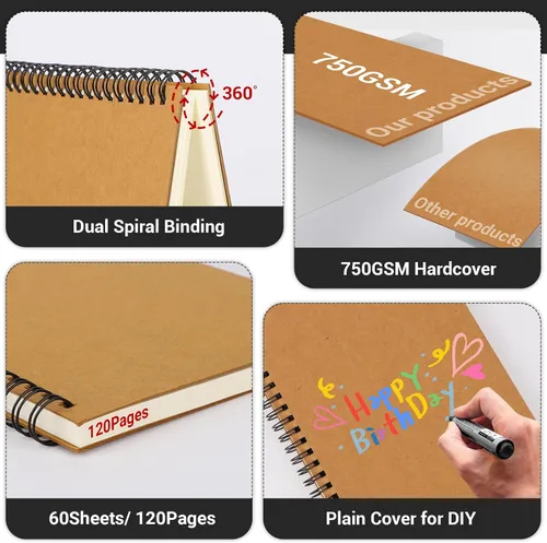 Miniatura 4 de EUSOAR Cuaderno en espiral en blanco de tapa dura, B5, 6 paquetes de 7.3 x 10.2 pulgadas, cuadernos de escritura de viaje, bloc de notas de notas