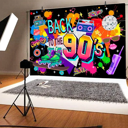 Miniatura 4 de Fondo para fotos de los años 90, 8 x 6 pies, poliéster de los años 80, pancarta de regreso a los 90, decoraciones de fiesta de los años 90, 90