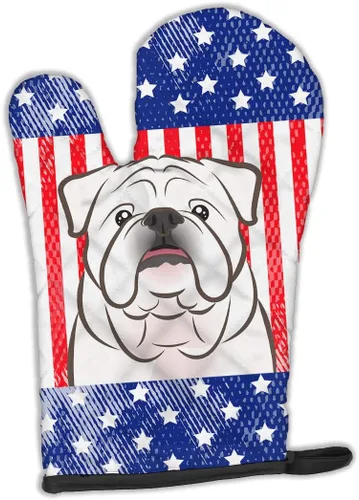 Caroline's Treasures BB2150OVMT - Manopla de horno con bandera estadounidense y bulldog inglés, resistente al calor, grueso para sartenes calientes