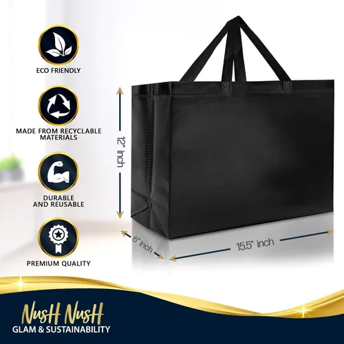 Miniatura 6 de Nush Nush Bolsas de regalo negras extragrandes – Juego de 12 bolsas de regalo reutilizables XL con asas – Bolsa de regalo ideal para regalos