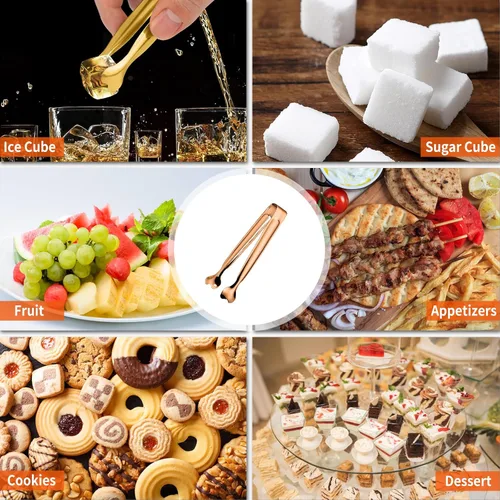 Miniatura 5 de Pinzas Pequeñas para Servir, Anytrp Paquete de 12 Pinzas de Acero Inoxidable para Azúcar, 5.3 pulgadas Pinzas de Metal de Cocina para Aperitivos Oro