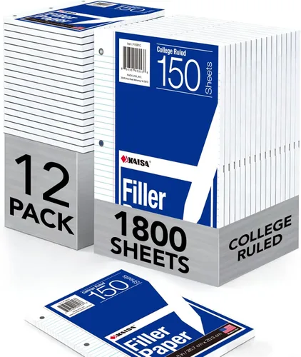 Miniatura 12 de KAISA Papel para cuaderno de hojas sueltas, rayas universitarias, 300 hojas por papel rayado, 8 x 10.5 pulgadas, 3 agujeros perforados para carpeta