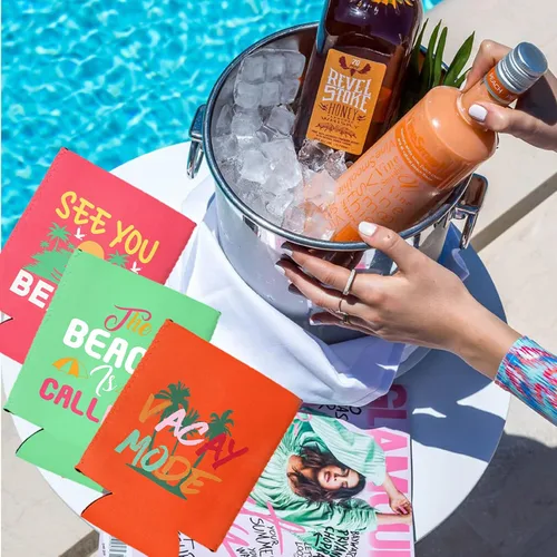 Miniatura 2 de Enfriador de latas con temática de playa, paquete de 12 fundas divertidas para latas de verano para decoración de fiesta en la playa, neopreno