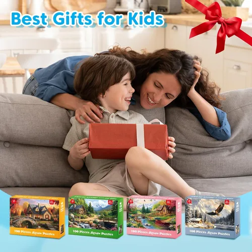 Miniatura 6 de Rompecabezas para niños de 6 a 8 y 8 a 10 años - Elefantes, granja, playa, perros, rompecabezas de 100 piezas para adultos mayores, rompecabezas