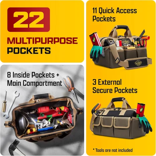Miniatura 2 de Las bolsas de herramientas resistentes Ryker para hombres/mujeres. Bolsa organizadora de herramientas pequeña de boca ancha de 14 pulgadas