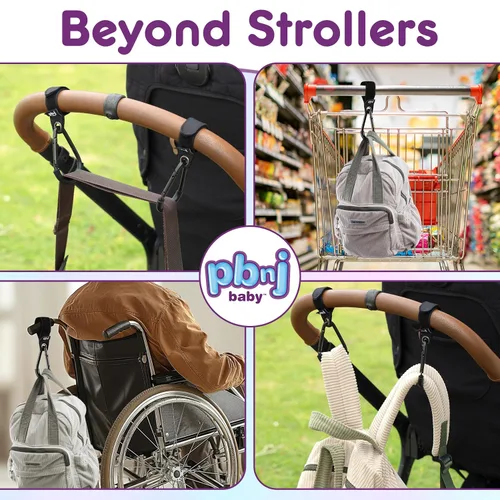 Miniatura 8 de Ganchos para colgar bolsas de pañales – Clip para cochecito de mamá y organizador de accesorios de cochecito – Clips de mosquetón grandes para mamá