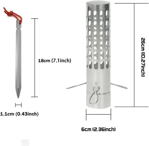 Miniatura 3 de FIREHIKING Spark Arrestor - Tubo de estufa de 2.36 pulgadas con cuerda de viento de clavo de tierra, mosquetón y tapa de lluvia para chimenea Negro
