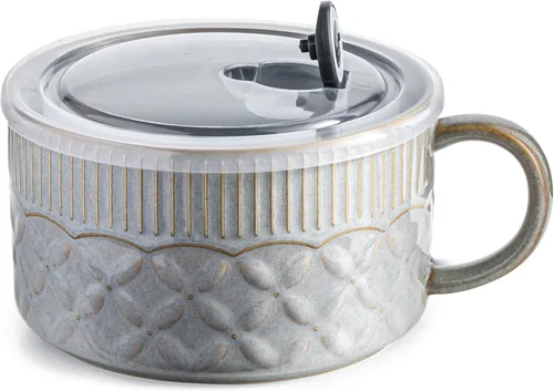 Miniatura 13 de Gomakren Tazón de sopa con asa de 39 onzas, cuenco de ramen para microondas con tapa, recipiente de sopa de cerámica para ramen, cereales, oficina
