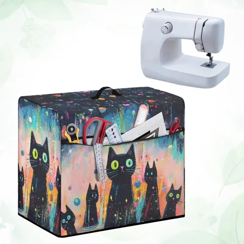 Miniatura 4 de Mumeson Cubierta antipolvo para máquina de coser de gatos negros con flores, para la mayoría de máquinas de coser estándar, plegable, duradera