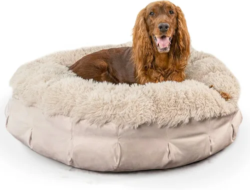 Miniatura 11 de Best Friends by Sheri Cama puf ultra relajante, cama ortopédica redonda para perro para soporte de articulaciones, piel sintética, funda lavable