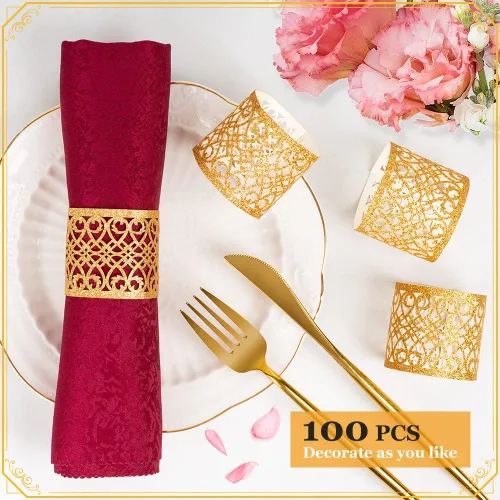 Miniatura 5 de 100 servilleteros de papel brillante, servilleteros desechables para servilletas para boda, fiesta, cena, decoración de mesa (dorado)