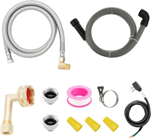 Kit de instalación universal para lavavajillas: manguera de entrada de acero inoxidable de 6 pies + manguera de drenaje de 6 pies con cable de