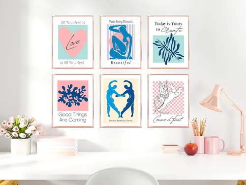 Miniatura 3 de Arte estético de pared de Matisse en tonos pastel, póster danés rosa y azul, decoración de pared inspiradora para mujeres, adolescentes y niñas