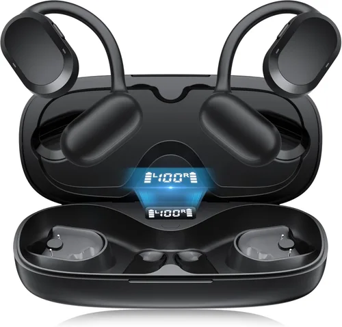 Auriculares de oreja abierta, IPX7 impermeables, Bluetooth 5.3 True Wireless Sports Over Ear Auriculares con ganchos para los oídos, micrófono