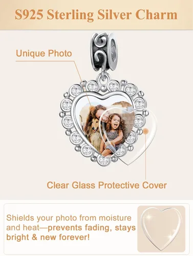 Miniatura 64 de Custom4U Photo Charms for Bracelets 925 Sterling Silver/Gold Plated Heart/Tree of Life/Round Charm Bead Personalized with Picture Custom