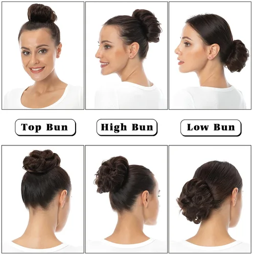 Miniatura 5 de Bella Hair - Rodete de extensión de cabello 100 % humano para banda elástica, extensión de cola de caballo ondeada, rizada o desordenada #2 Marrón
