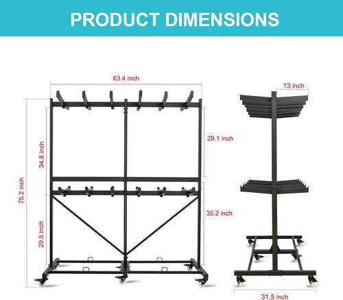 Miniatura 5 de Carrito de silla plegable de 800 libras de capacidad, estante resistente de 2 niveles con ruedas de bloqueo para 84 sillas, carrito