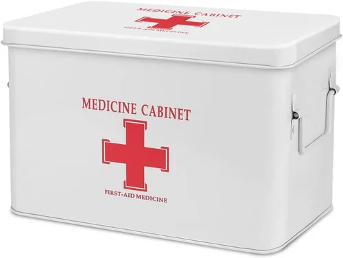 Miniatura 23 de Flexzion - Caja para medicamentos del hogar, botiquín de farmacia, 33 x 21 x 19 cm, caja de almacenamiento de metal para medicamentos de emergencia