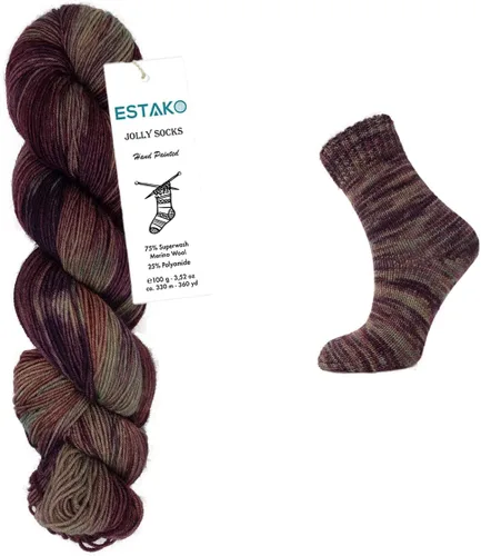 Miniatura 10 de Estako Jolly Socks Hilo Pintado a Mano 75% Lana Merino Superwash y 25% Poliamida (Fine/Sport 2 Peso) / 3.52 Oz - 100 gr / 360 Yardas - 330 mt