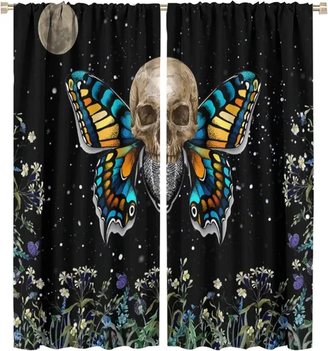 Miniatura 8 de Cortinas góticas de bosque de cuervos, para Halloween, espeluznante, negro, cuervo negro, alas oscuras, suspenso, con bolsillo para barra, cortinas