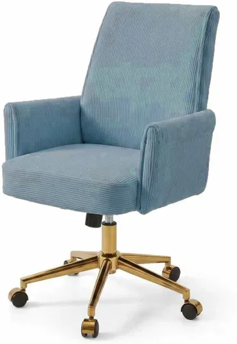 Miniatura 15 de Silla de oficina de terciopelo a rayas, silla ergonómica giratoria de 360° con respaldo alto, base dorada y ruedas, silla moderna de altura Rosa
