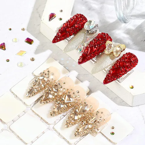 Miniatura 6 de 4880 diamantes de imitación champán para uñas, diamantes de imitación de cristal dorado para uñas, cuentas redondas de cristal con parte trasera