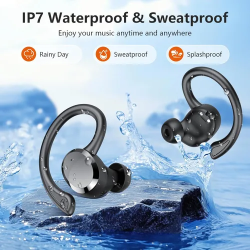 Miniatura 4 de sprtoybat Auriculares sobre la oreja con gancho, auriculares inalámbricos deportivos Bluetooth 5.4 2026, pantalla LED de 68 horas de reproducción