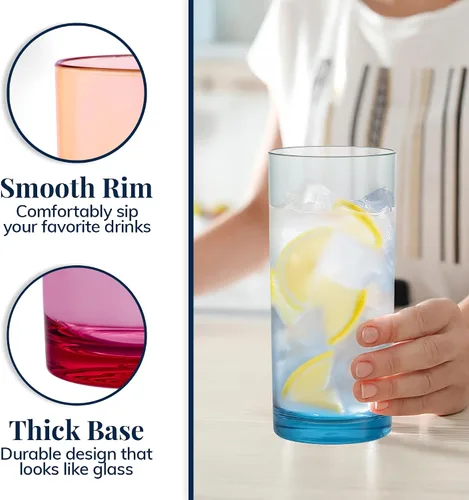 Miniatura 4 de Vasos de plástico reutilizables US Acrylic Classic (juego de 6) de 24 onzas, tazas de té helado de colores surtidos Vasos sin BPA, fabricados