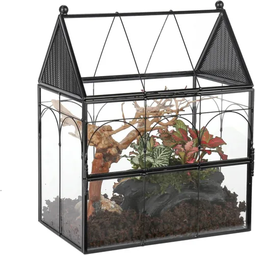 NCYP Recinto de vidrio con orificios de ventilación para insectos, arañas saltadoras, 7.5 x 4.9 x 9 pulgadas, pequeña puerta cerrada de apertura