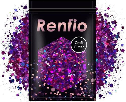 Miniatura 11 de Renfio Purpurina gruesa blanca perla, 3.5 onzas (3.53 oz) de escamas metálicas de PET mixtas de polvo fino, purpurina facial para manualidades