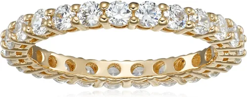 Miniatura 71 de Amazon Essentials Anillo de plata de ley chapada en platino o oro con circonita cúbica redonda de elementos infinitos