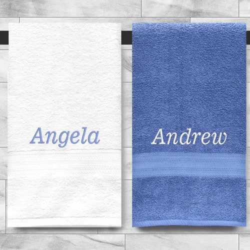 Juego de 2 toallas de mano bordadas con monograma personalizadas con nombres, 100% algodón, 16 x 28 pulgadas, suaves, absorbentes, calidad de hotel,