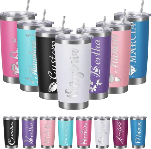 Miniatura 14 de Vasos personalizados con nombres, tapas y pajitas, tazas de viaje grabadas con láser personalizadas de 20 onzas, vasos aislados personalizados