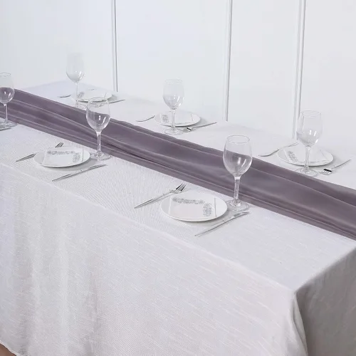 Miniatura 3 de Tableclothsfactory Camino de mesa de gasa de amatista de 22 x 80 pulgadas para bodas, fiestas, banquetes, decoración, ajuste rectangular y mesa