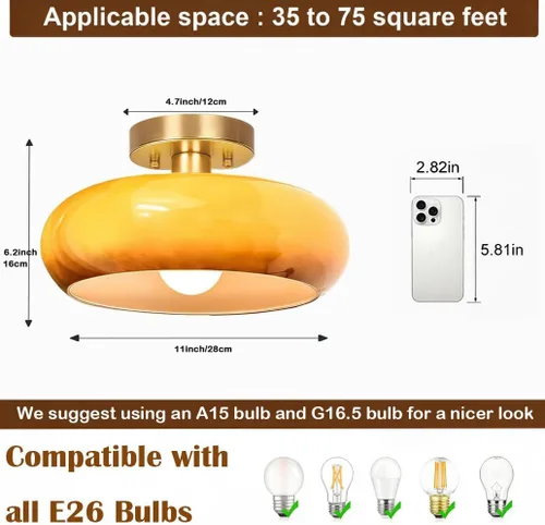 Miniatura 6 de Lámpara de techo semiempotrada, lámpara de techo moderna de mediados de siglo de 11 pulgadas, accesorio de iluminación de pasillo con pantalla
