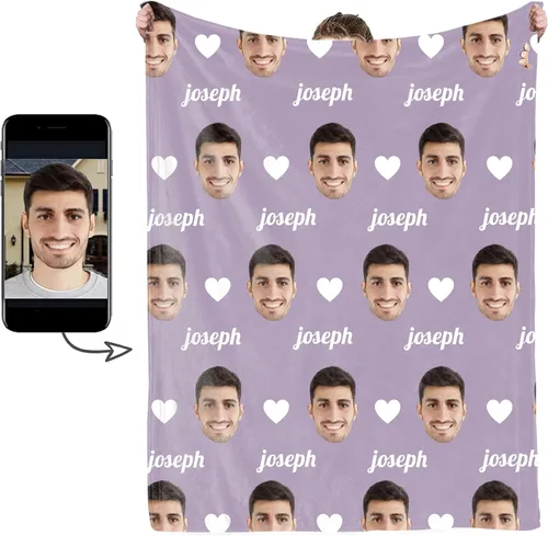 Miniatura 19 de Manta personalizada con foto de cara, manta personalizada con características faciales, manta graciosa para sofá, cama, sofá cálida y acogedora
