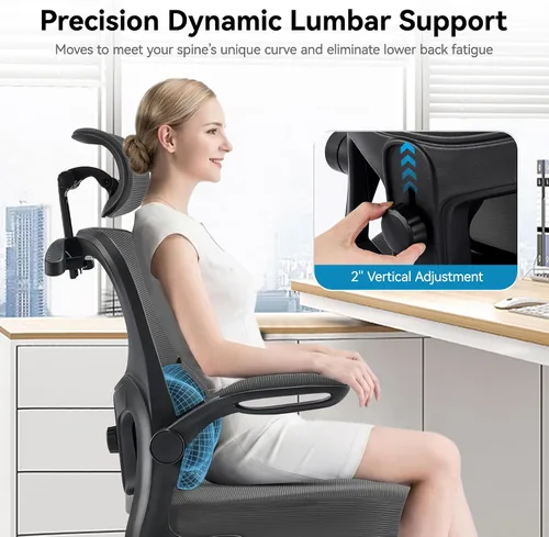 Miniatura 3 de AreShark Silla de Oficina Ergonómica con Soporte Lumbar Ajustable y Gancho para Cabezal, Silla de Malla Respirable de Respaldo Alto con Ruedas