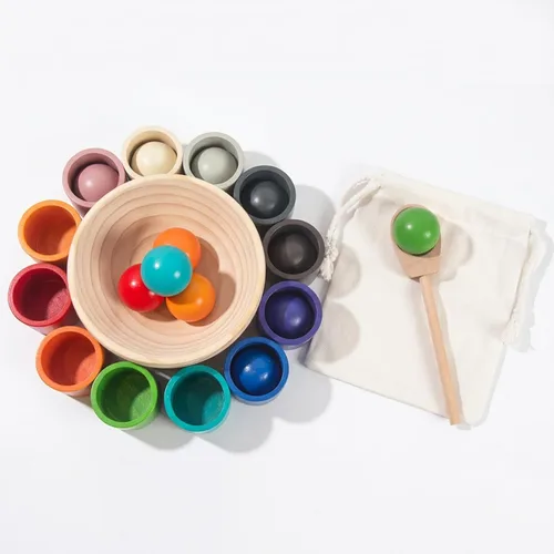 Miniatura 7 de Juguetes Montessori de bolas arcoíris en vasos para niños de 3 años, juegos de madera de preescolar para niños pequeños, juegos de aprendizaje