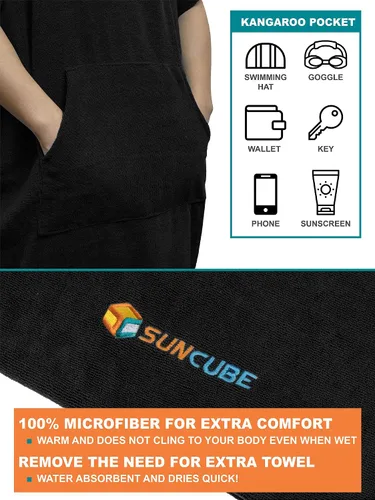 Miniatura 3 de SUN CUBE Poncho de surf cambiador con capucha Toalla de microfibra absorbente de secado rápido con bolsillo para surfear, hombres y mujeres