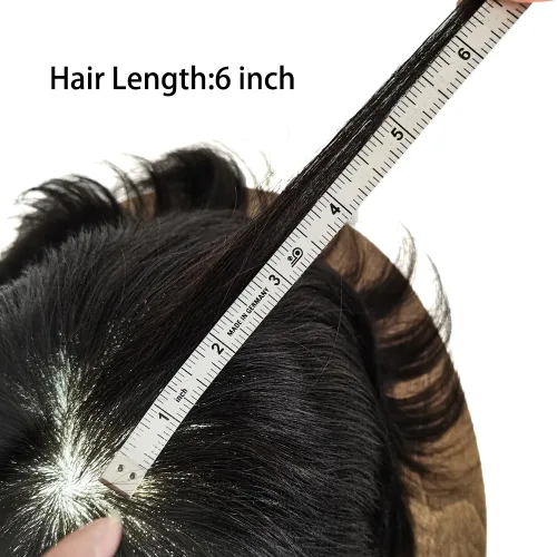 Miniatura 6 de LYRICAL HAIR Toupee for Men Human Hair Replacement System Injected Poly Skin Male Prothesis Durable PU Mens Hairpiece Wig 5"X7" #1 Jet Black 120%