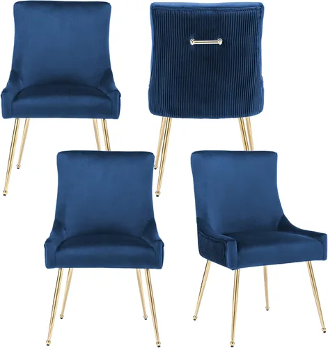 Miniatura 14 de adochr Juego de 2 sillas de comedor modernas con patas de metal dorado, silla de cocina tapizada de terciopelo, respaldo plisado, silla decorativa